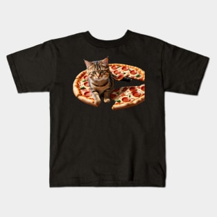 Food Lover Foodie Pizza Funny Kitten Cat Kids T-Shirt